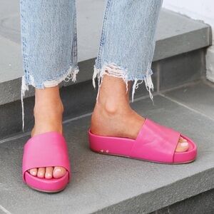 BEEK Leather Pelican Platform Slides Sandals Hibiscus Bright Pink RARE COLOR HTF